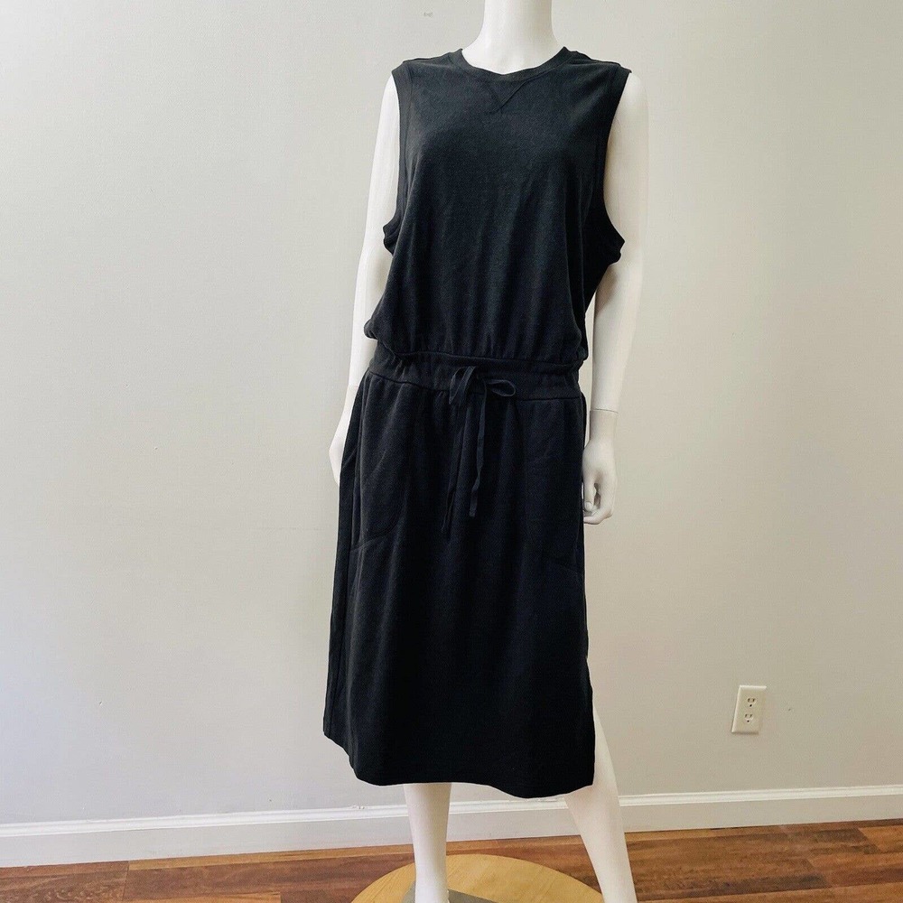 Prana XL Dress Cozy Up Beach Hopper Black Sleeveless Pockets Drawstring NWT New